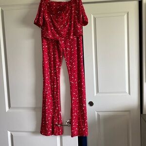 Pretty little thing women’s crop pants set ,red/white size 14.